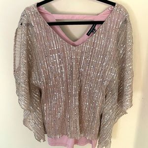 Sara Michelle Sequin rose gold draped top